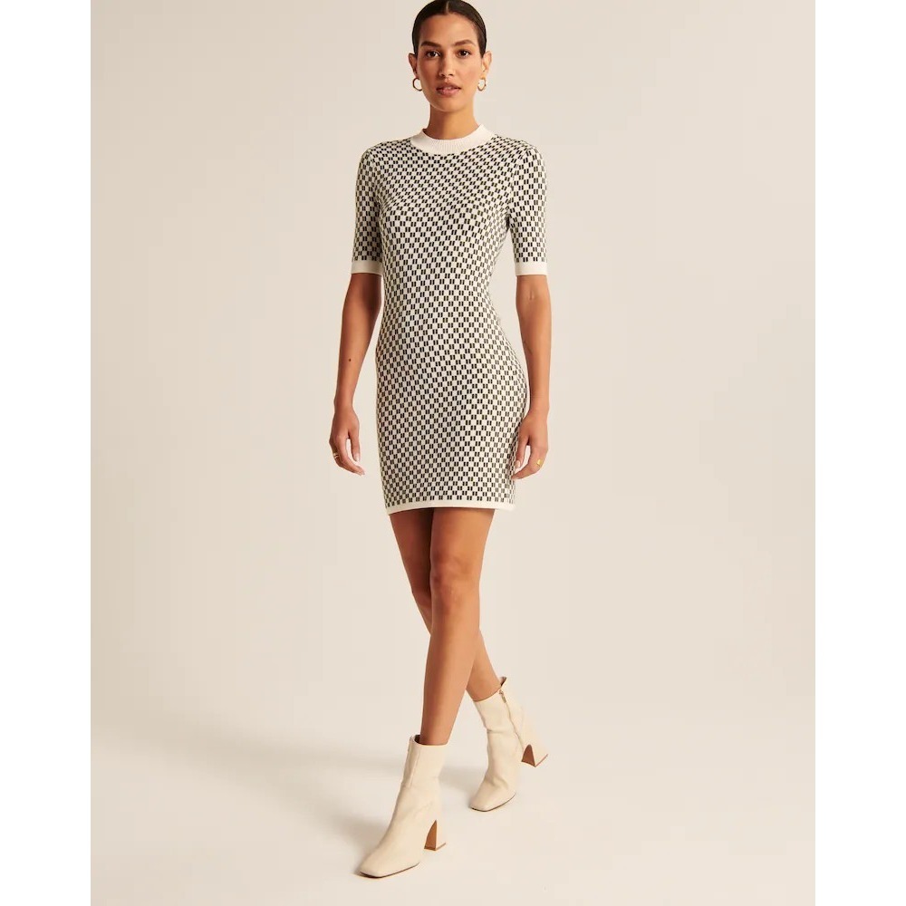Abercrombie & Fitch Black and White Checker Knit Dress